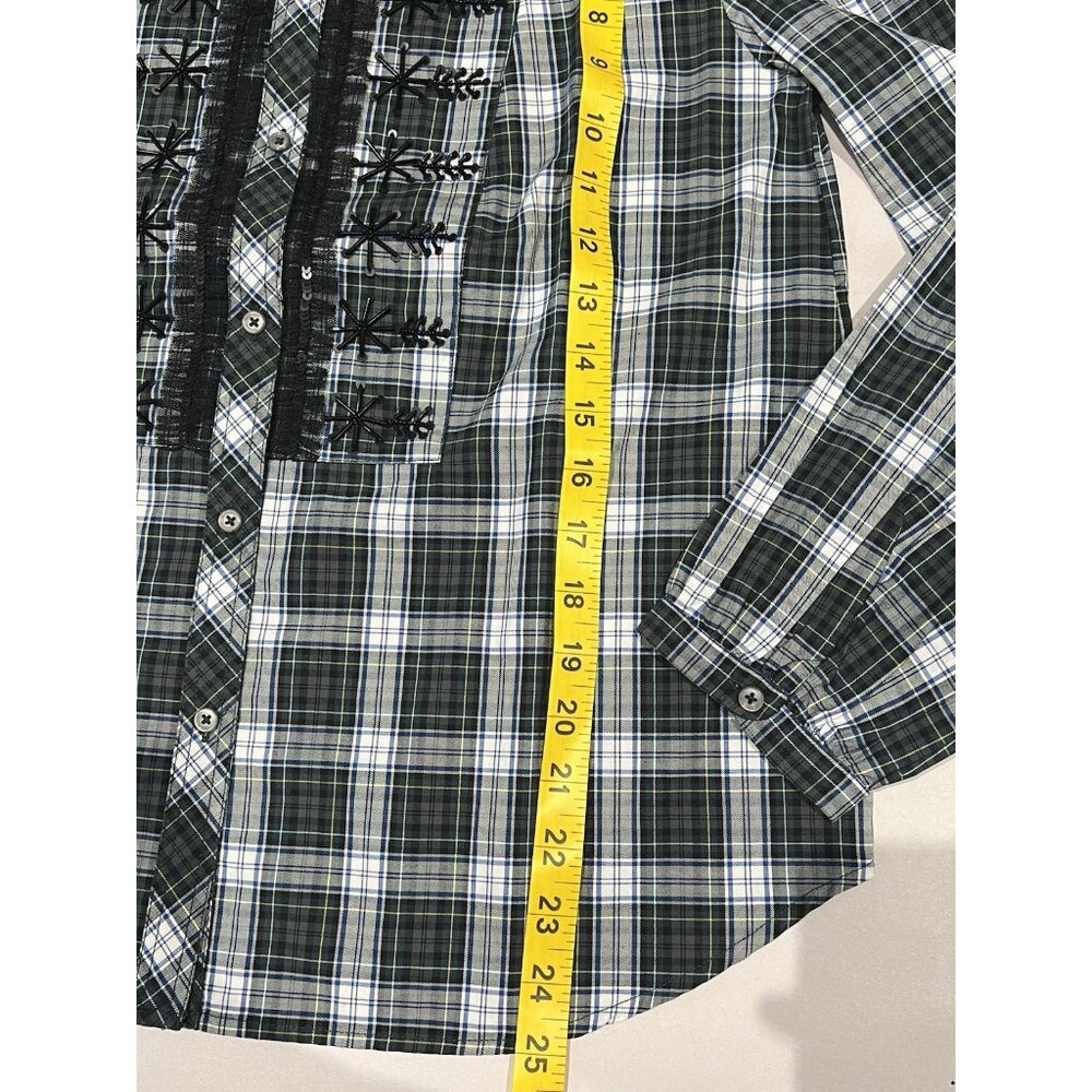 J. Crew Women Beaded Embellished Forest Green Tartan Plaid Shirt Small Sequin - Picture 7 of 14